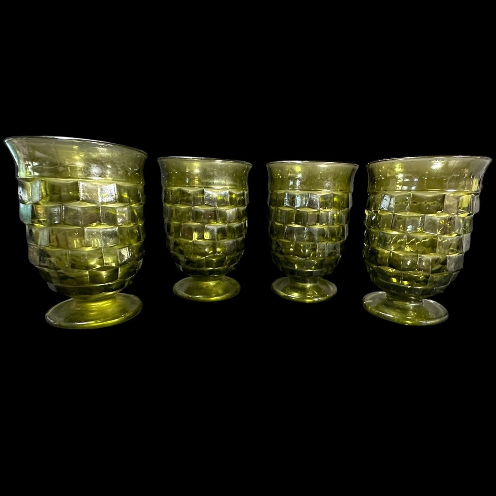 Indiana Whitehall Cubist Green Glasses Water Juice‎ Tumbler 4.25 inch Tall 8oz